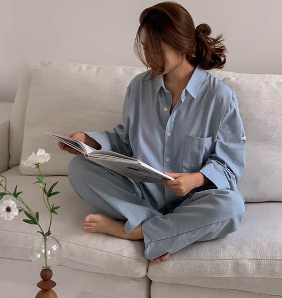 [Juuneedu] J'eu Breeze Cotton Single Collar Pyjama Set