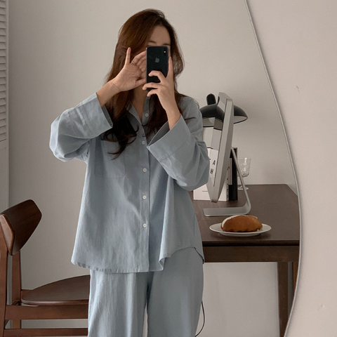 [Juuneedu] J'eu Breeze Cotton Single Collar Pyjama Set