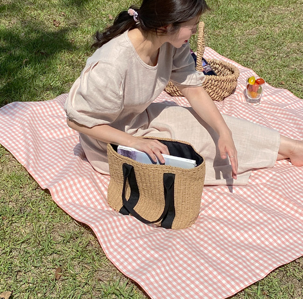 Pastel Check Waterproof Linen Picnic Mat