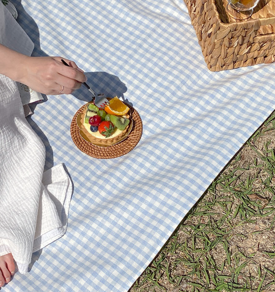 Pastel Check Waterproof Linen Picnic Mat