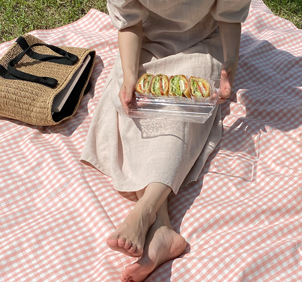 Pastel Check Waterproof Linen Picnic Mat