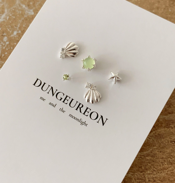 [DUNGEUREON] Green Shell Silver Earrings