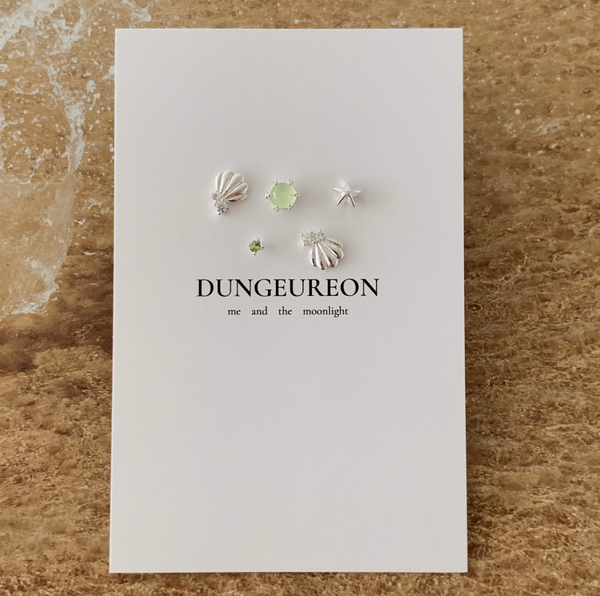 [DUNGEUREON] Green Shell Silver Earrings