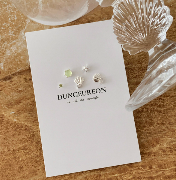 [DUNGEUREON] Green Shell Silver Earrings