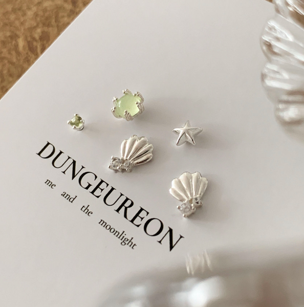 [DUNGEUREON] Green Shell Silver Earrings