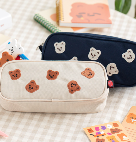 [pureureum design] Cupid Bear Pencil Pouch (Beige/ Navy)