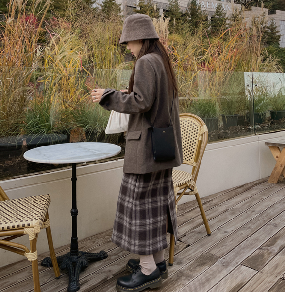 [VINVLE] Raon Wool Check Long Skirt