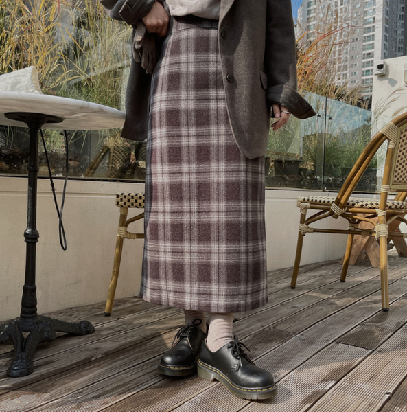 [VINVLE] Raon Wool Check Long Skirt