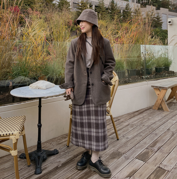 [VINVLE] Raon Wool Check Long Skirt