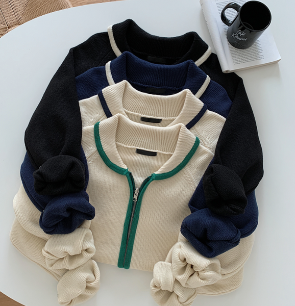 [SHOPPERLAND] Coloring Zip-Up Knit Cardigan