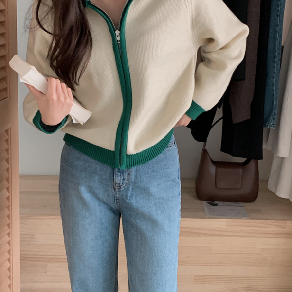 [SHOPPERLAND] Coloring Zip-Up Knit Cardigan