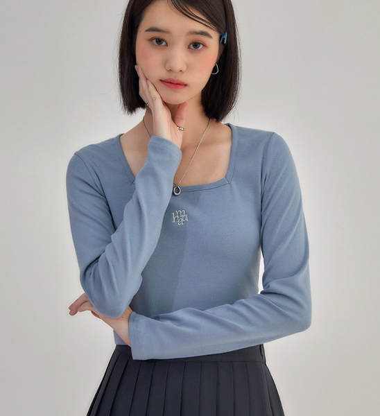 [muahmuah] Square Neck Crop Long Sleeve