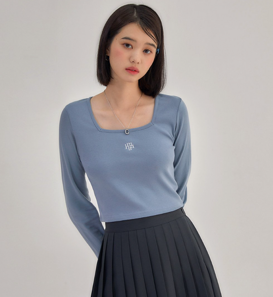 [muahmuah] Square Neck Crop Long Sleeve