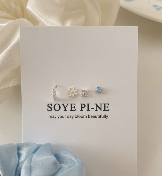 [SOYE PI-NE] Bubble White Flower Earrings Set