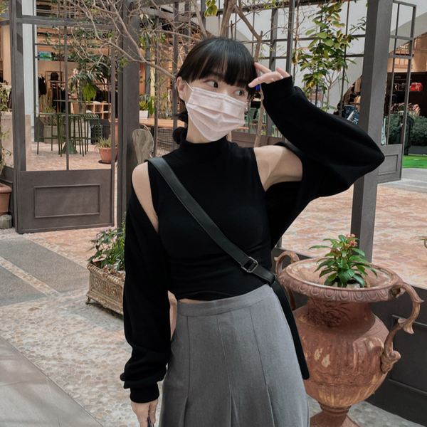 [VINVLE] Half Turtleneck Knitwear + Bolero Set