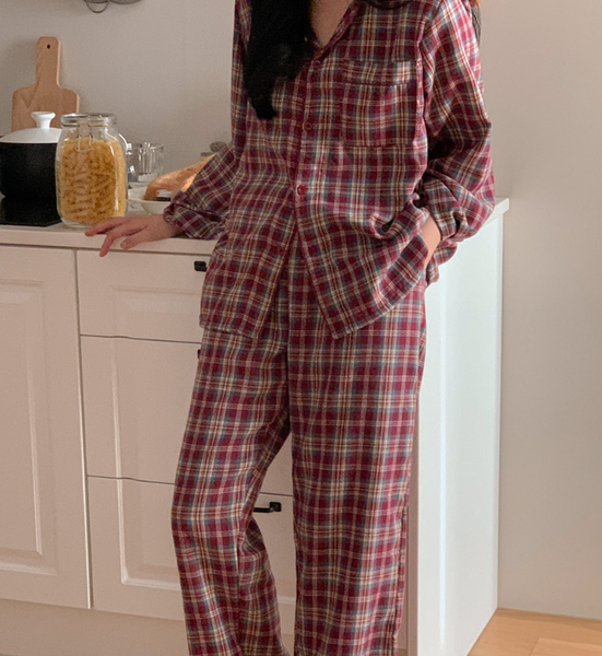 [Juuneedu] Jeu Carol Tartan Check Pajamas Set