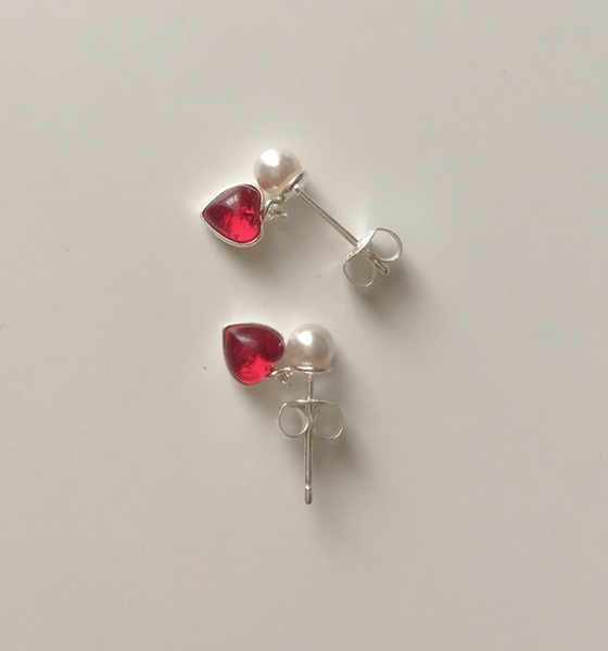 [moat] Red Pearl Earring (silver925)