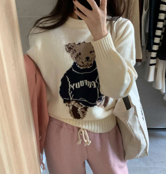 [GIRLS RECIPE] Teddy Bear Loose Fit Knitwear