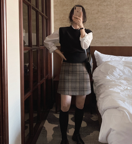 [SLOWAND] # SLOWMADE Classic Wool Check Skirt