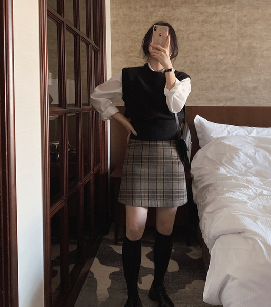 [SLOWAND] # SLOWMADE Classic Wool Check Skirt