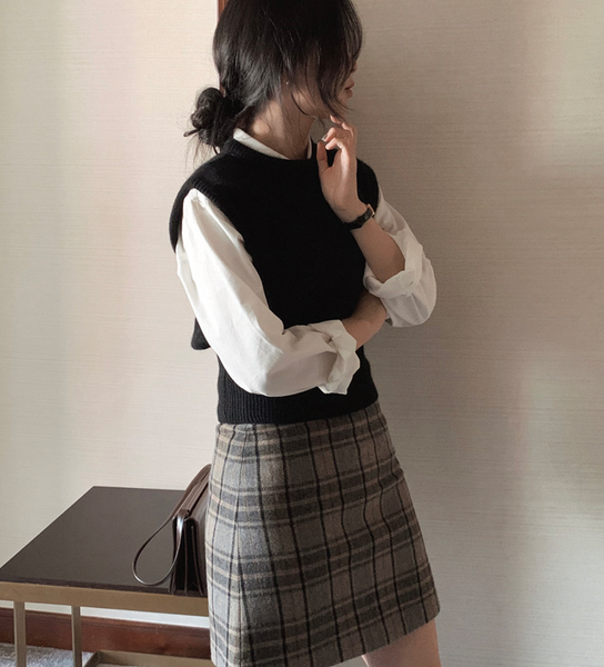 [SLOWAND] # SLOWMADE Classic Wool Check Skirt