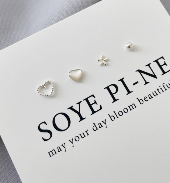 [SOYE PI-NE] Milky Dot Heart Ball Earrings Set