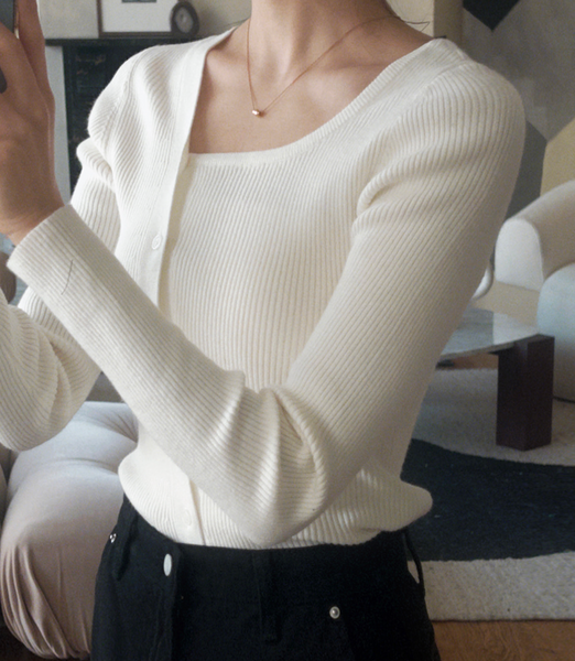 [SLOWAND] Thin Fit Button Knitwear