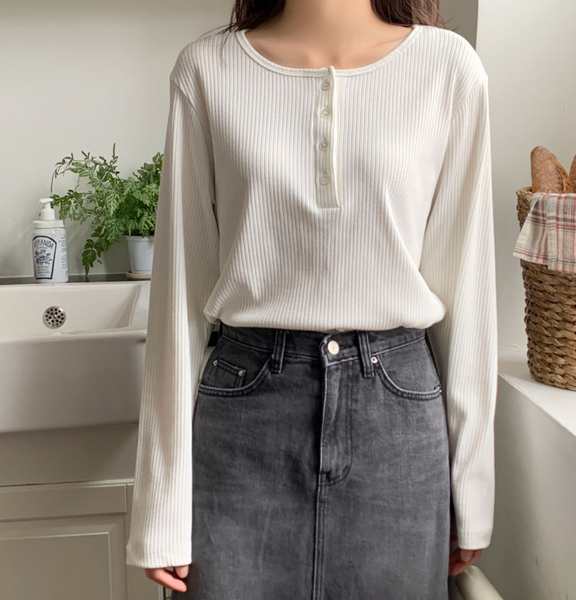 [98°C] Button Long Sleeve T-shirt