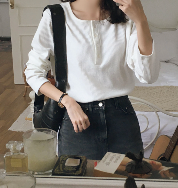 [98°C] Button Long Sleeve T-shirt