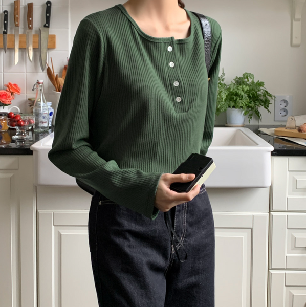 [98°C] Button Long Sleeve T-shirt