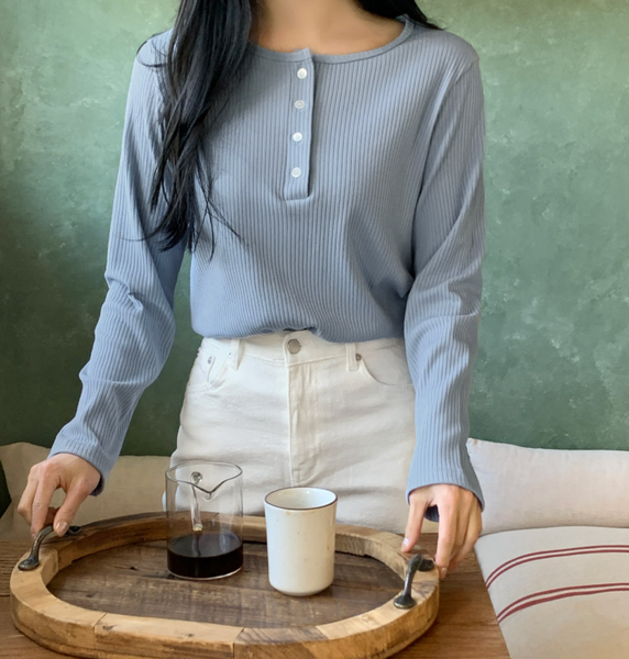 [98°C] Button Long Sleeve T-shirt