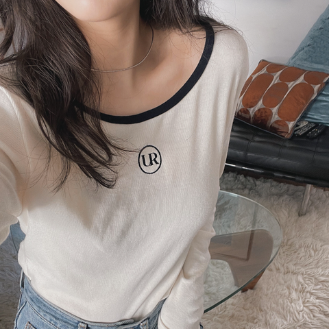[SLOWAND] Embroidered Lettering Color T-shirt
