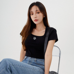 [muahmuah] Square Neck Crop Short-sleeved T-shirt