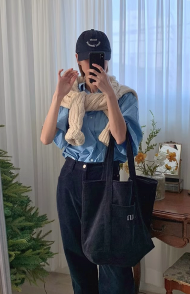 [untidy] Corduroy Shopper Bag Navy