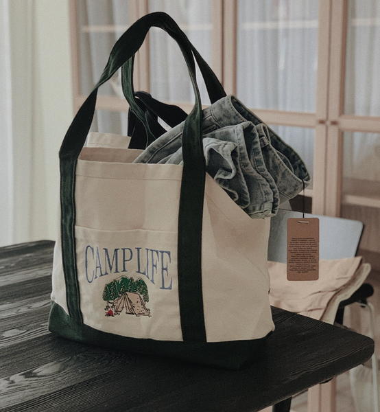 [SLOWAND] CAMPER Embroidered Canvas Bag