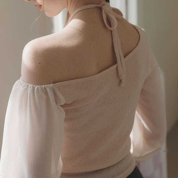 [Letter from Moon] Tip and Toe Halterneck Blouse (Beige)