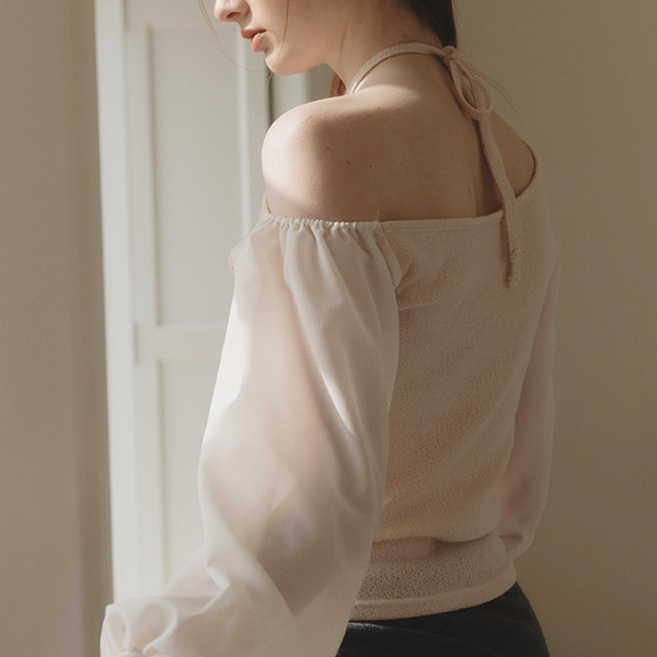 [Letter from Moon] Tip and Toe Halterneck Blouse (Beige)