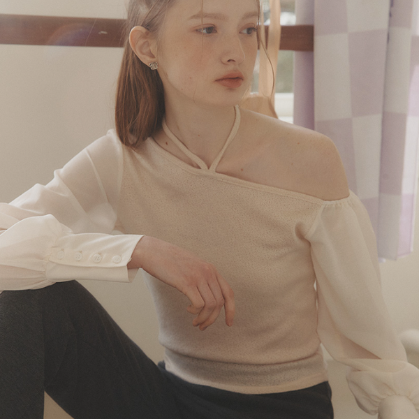 [Letter from Moon] Tip and Toe Halterneck Blouse (Beige)