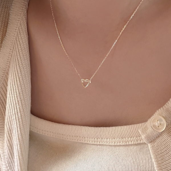 [aube n berry] 925 Silver Heart Pendant Chain Necklace