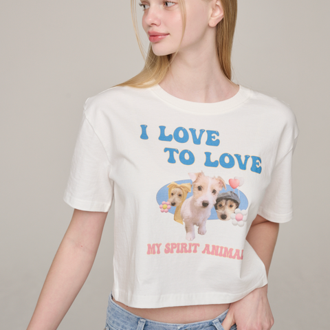 [NOIRNINE] Love Animal Crop T-shirts (IVORY)