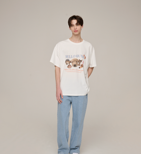 [NOIRNINE] Men's Hello Guys T-shirts (IVORY)