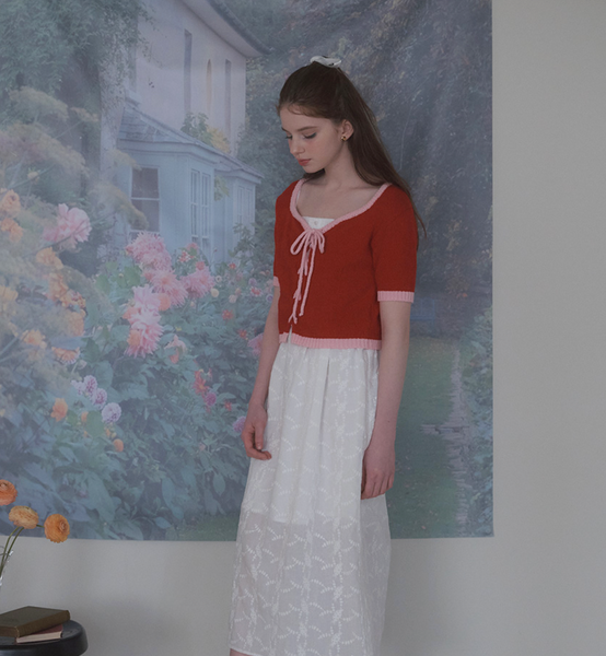 [Letter from Moon] Tulip Line Eyelet Cardigan (Red)