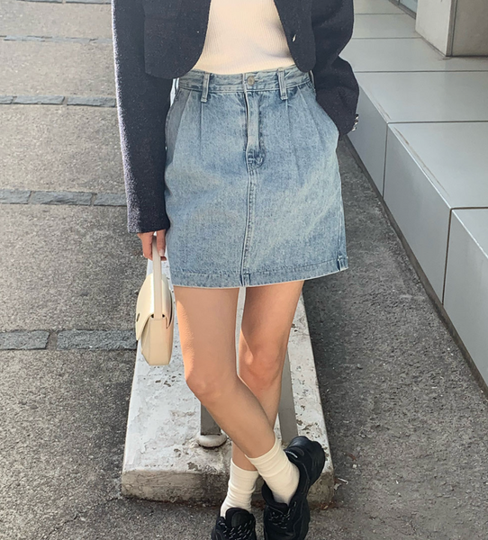 [WITHBLOOM] Park Pintuck Denim Skirt