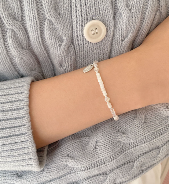 [SOYE PI-NE] [Silver925/SOMBI] Pure White Pineapple Silver Ball Bracelet (3 sizes)