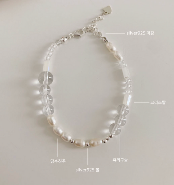 [SOYE PI-NE] [silver925/SOMBI] Marine Glass Bead Pearl Silver Bracelet