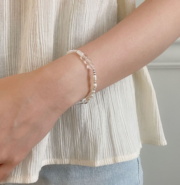 [SOYE PI-NE] [silver925/SOMBI] Marine Glass Bead Pearl Silver Bracelet