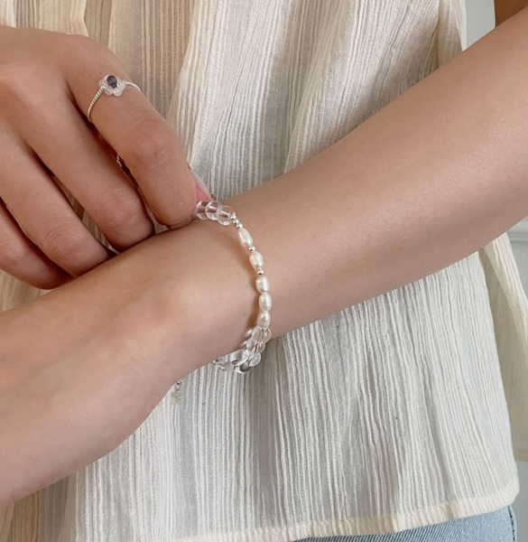 [SOYE PI-NE] [silver925/SOMBI] Marine Glass Bead Pearl Silver Bracelet