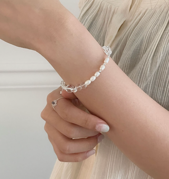 [SOYE PI-NE] [silver925/SOMBI] Marine Glass Bead Pearl Silver Bracelet