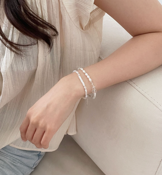 [SOYE PI-NE] [silver925/SOMBI] Marine Glass Bead Pearl Silver Bracelet