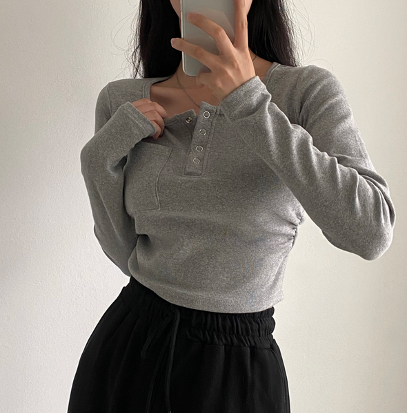 [CREAM CHEESE] [MADE] Single Long-Sleeved Cotton Crop T-shirt